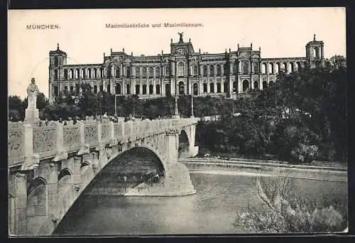 AK München, Maximilianbrücke und Maximilianeum