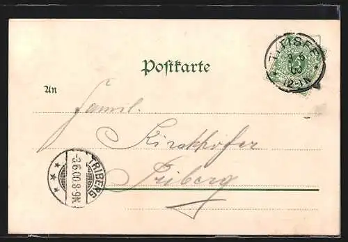 AK Gutach / Waldkirch, Brücke vom Ufer aus mit Eisenbahn
