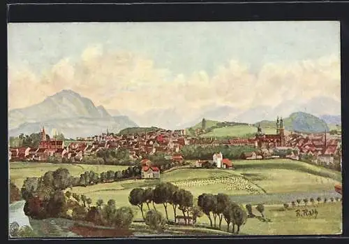 Künstler-AK Kempten / Allgäu, Gesamtansicht