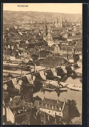 AK Würzburg, Stadtansicht mit Schleuse und Kirche
