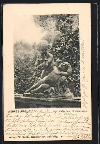 AK Würzburg, Kgl. Hofgarten, Kindergruppe