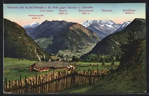 AK Nösslach bei Steinach a. Br., Blick gegen Schmirn- u. Valsertal