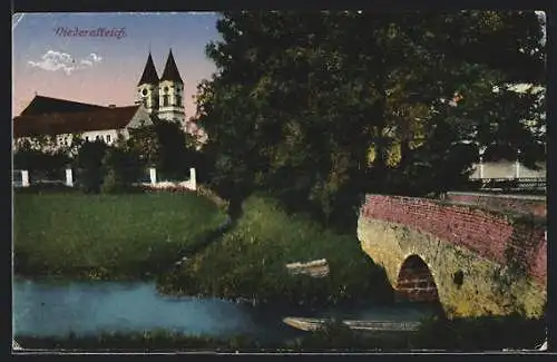 AK Niederalteich, Brücke und Kirche