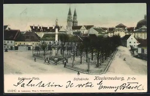 AK Klosterneuburg, Rathaus-Platz und Stiftskirche