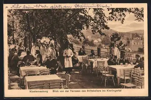 AK Klosterneuburg, Blick von der Terrasse des Stiftskellers ins Kierlingertal