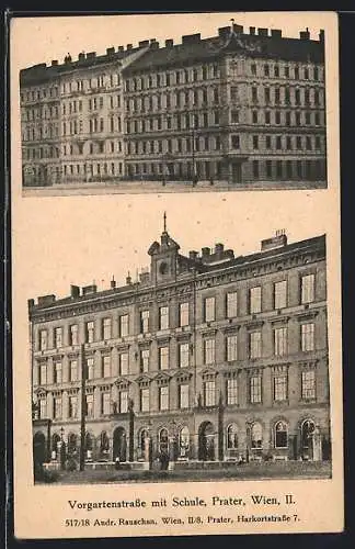 AK Wien, Vorgartenstrasse mit Schule