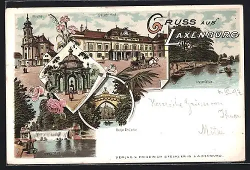 Lithographie Laxenburg, Hotel Blauer Hof, Grünes Lusthaus