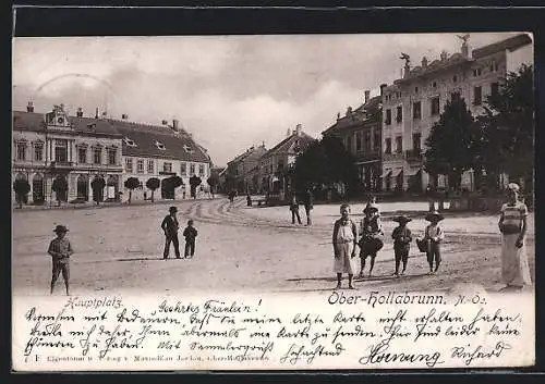 AK Ober-Hollabrunn, Kinder auf dem Hauptplatz