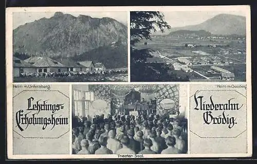 AK Salzburg-Anif, Lehrlingserholungsheim Niederalm, Heim mit Untersberg, Heim mit Gaisberg, Inneres Theatersaal