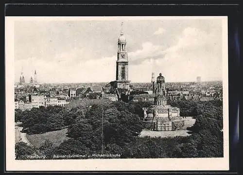 AK Hamburg, Bismarckdenkmal u. Michaeliskirche