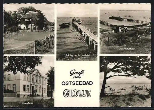 AK Glowe / Rügen, Am Fischerhafen, Strand Hotel, Strandszene