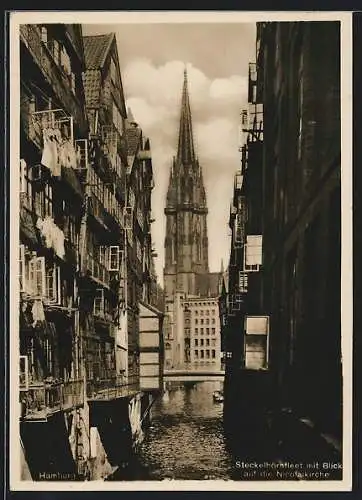 AK Alt-Hamburg, Steckelhörnfleet mt Blick auf die Nicolaikirche