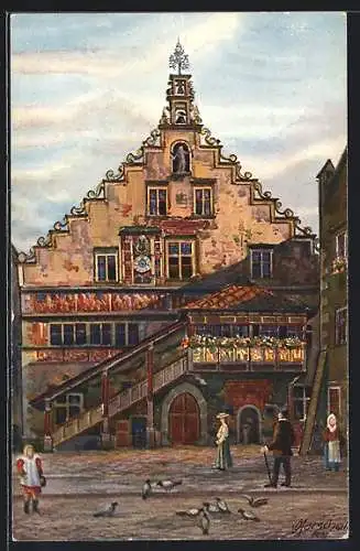 Künstler-AK Vinzenz Marschall: Lindau im Bodensee, das Rathaus aus dem 15. Jahrhundert