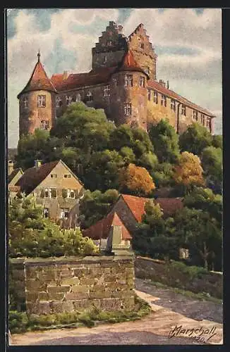 Künstler-AK Vinzenz Marschall: Meersburg, Blick zum Schloss