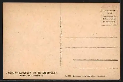 Künstler-AK Vinzenz Marschall: Lindau im Bodensee, An der Stadtmauer