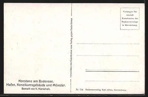 Künstler-AK Vinzenz Marschall: Konstanz a. Bodensee, Hafen, Konziliumsgebäude und Münster
