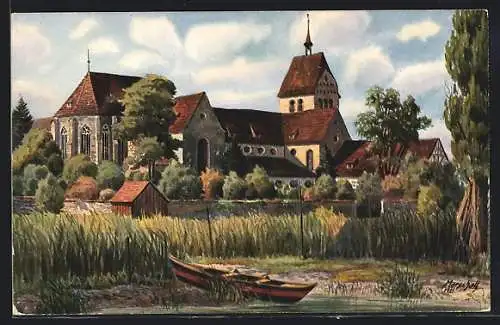 Künstler-AK Vinzenz Marschall: Insel Reichenau i. Bodensee, Partie am Münster