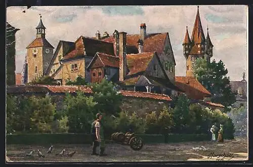 Künstler-AK Vinzenz Marschall: Lindau im Bodensee, An der Stadtmauer