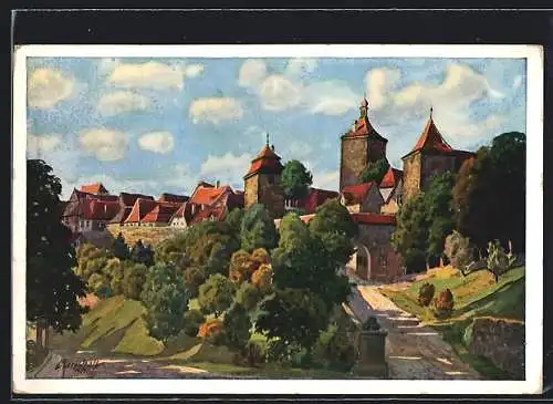 Künstler-AK Vinzenz Marschall: Rothenburg ob der Tauber, Am Kobolzeller Tor