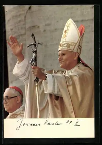 AK Papst Johannes Paul II. hebt segnend den Arm mit Ferula