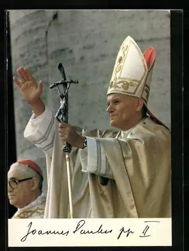 AK Papst Johannes Paul II. hebt segnend den Arm mit Ferula
