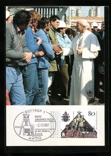 AK Bottrop, Papst Johannes Paul II. in der Zeche Prosper-Haniel, 1987