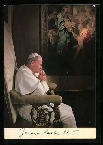 AK Papst Johannes Paul II. im Gebet auf einem Stuhl