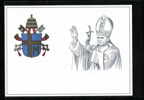 AK Papst Johannes Paul II. mit Kruzifix, Päpstliches Wappen