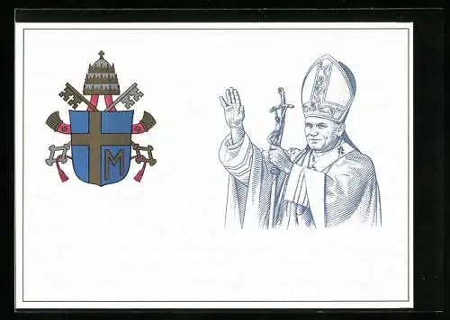 AK Papst Johannes Paul II. mit Kruzifix-Stab, Wappen