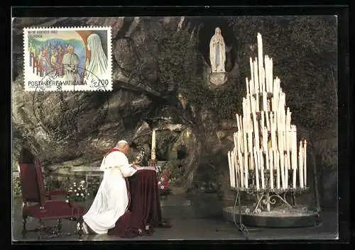 AK Lourdes, Papstbesuch 1983, Papst Johannes Paul II. beim Gebet in der Grotte
