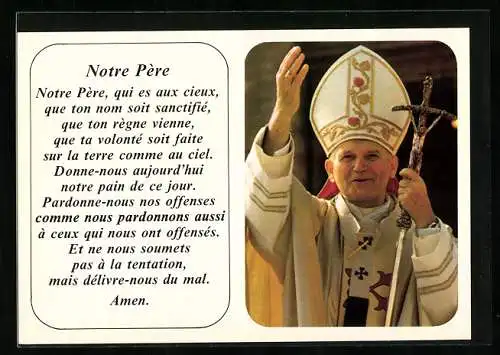 AK Gebetstext Notre Père, Papst Johannes Paul II.