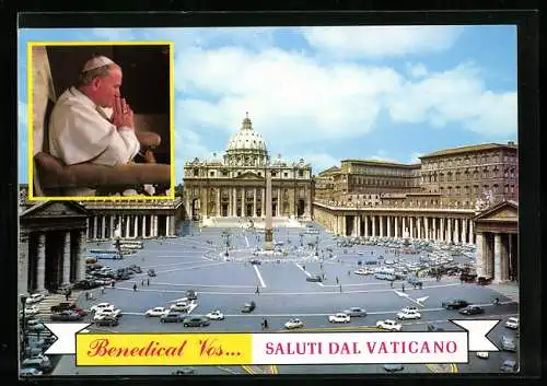 AK Vatikan, Papst Johannes Paul II., Piazza und Petersdom