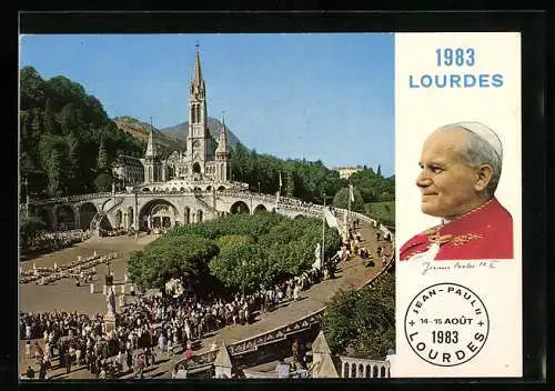AK Lourdes, Papst Johannes Paul II., la Basilique 1983