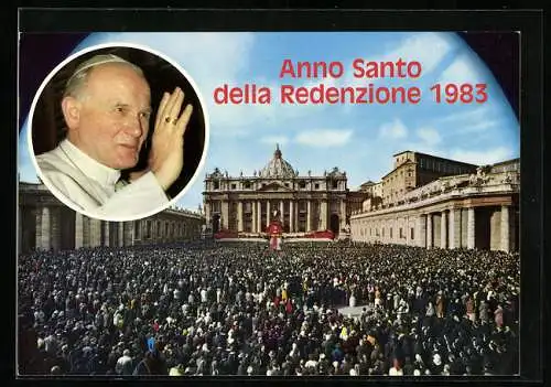 AK Rom, Portrait von Papst Johannes Paul II. mit Menschen auf dem Petersplatz