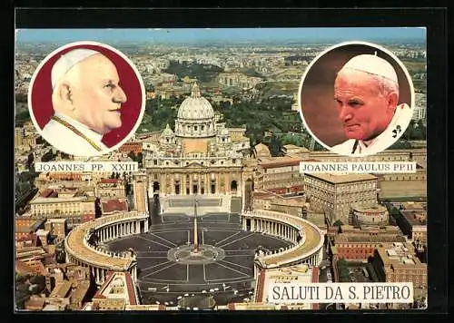 AK Portraits Papst Johannes Paul II. und Johannes XXIII., Petersdom aus der Vogelschau