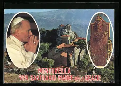 AK Mentorella, Santuario Madre della Grazie, Ortsansicht, Portrait Papst Johannes Paul II.