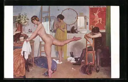 Künstler-AK Albert Guillaume: Artisten einer Konzerthalle, nackte Frau, Erotik, Affe