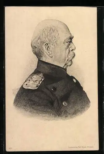 Künstler-AK Portrait Fürst Otto von Bismarck in Uniform