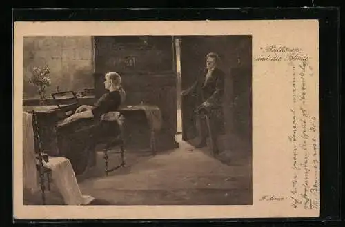Künstler-AK Komponist Beethoven und die Blinde