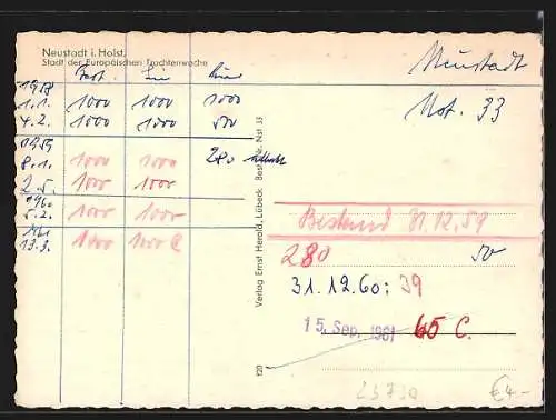 AK Neustadt i. Holst., Blick auf den Hafen aus der Vogelschau