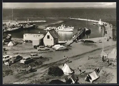 AK Timmendorf /Poel, Hafen aus der Vogelschau mit Autos und Dampfern