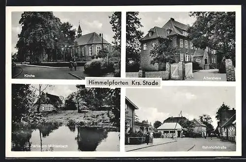 AK Himmelpforten /Kr. Stade, Bahnhofstrasse, Altersheim, Mühlenbach