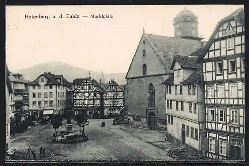 AK Rotenburg a. d. Fulda, Marktplatz mit Fachwerkhäusern