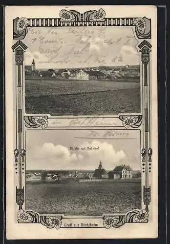 AK Bechtheim / Rheinhessen, Kirche mit Bahnhof, Ortsansicht