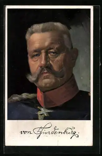 AK von Hindenburg, Kopfportrait des Feldherren