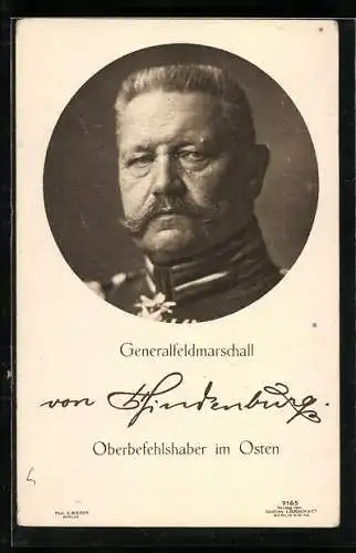 AK Portrait Generalfeldmarschall Paul von Hindenburg in Uniform