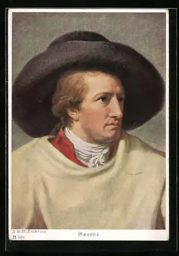 Künstler-AK Goethe im hellen Mantel und grossem Hut
