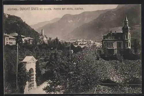 AK Bozen-Gries, Hotel Austria mit Ortsansicht