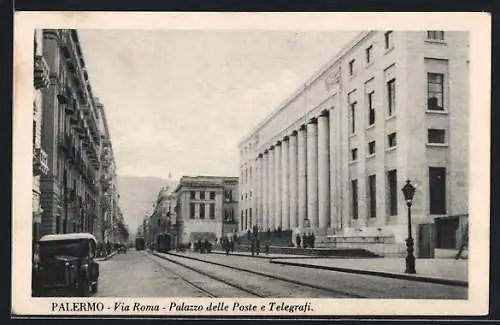 AK Palermo, Via Roma - Palazzo delle Poste e Telegrafi
