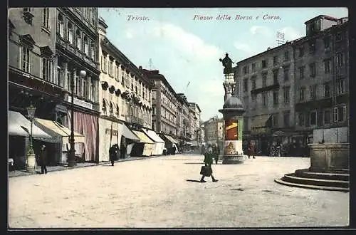 AK Trieste, Piazza della Borsa e Corso mit Litfasssäule